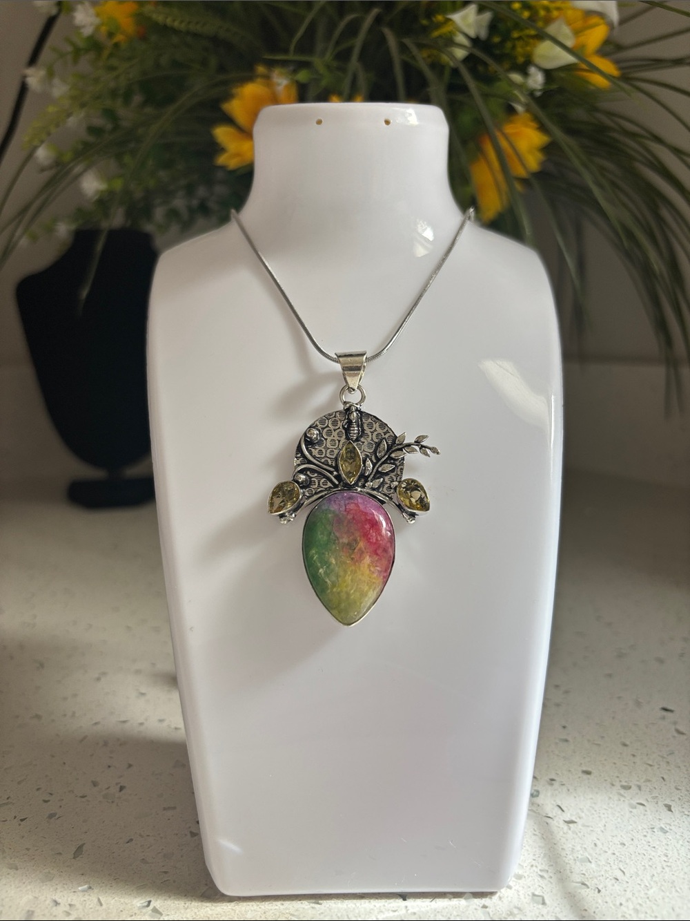 Rainbow Solar Quartz & Citrine Gemstone Pendant Necklace